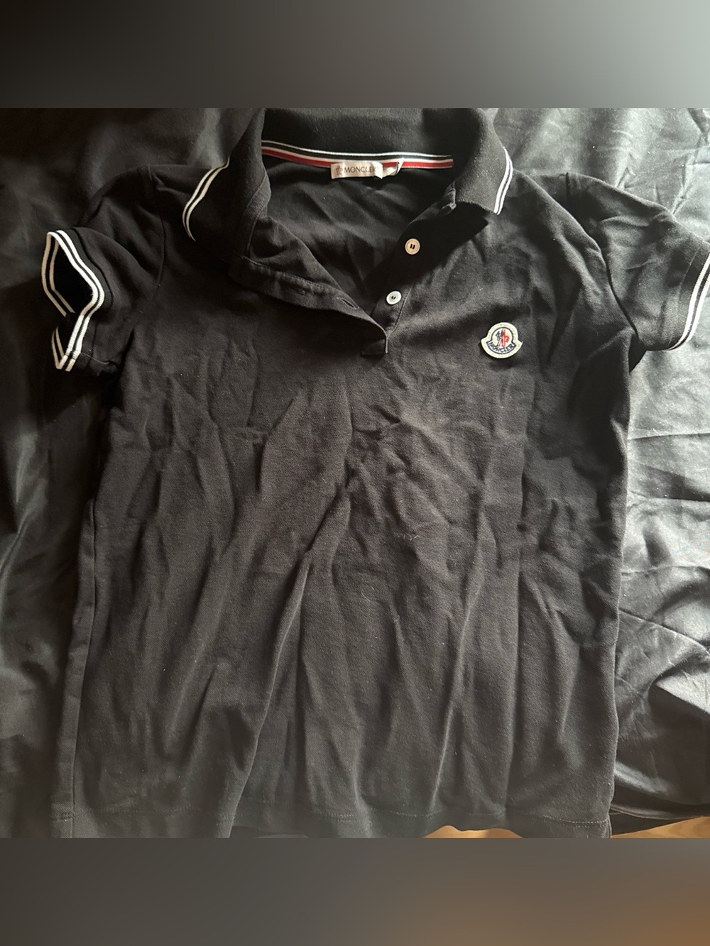 Moncler Black Polo with White Trim and Chest Logo